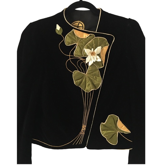 Eugene Alexander Vintage 80s Floral Embellished Velvet Blazer Jacket(Fits 4/6) - Picture 3 of 13